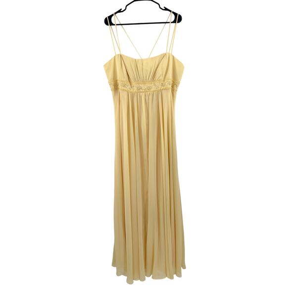 DAVID’S Bridal Dress Size 16 NWT Spaghetti Strap Chiffon Beaded Canary Yellow - Picture 1 of 16